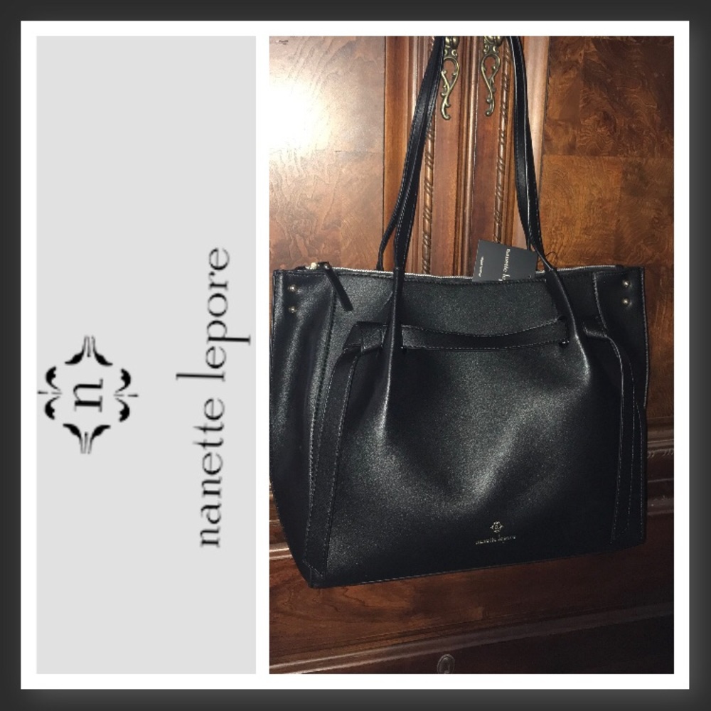 Nanette Lepore Black Leather Tote Bag